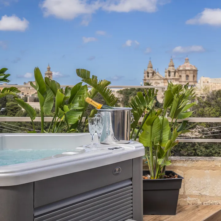 Roof terrace at Maison Medina with views over Mdina