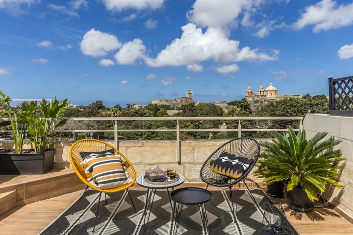 Roof terrace at Maison Medina with views over Mdina