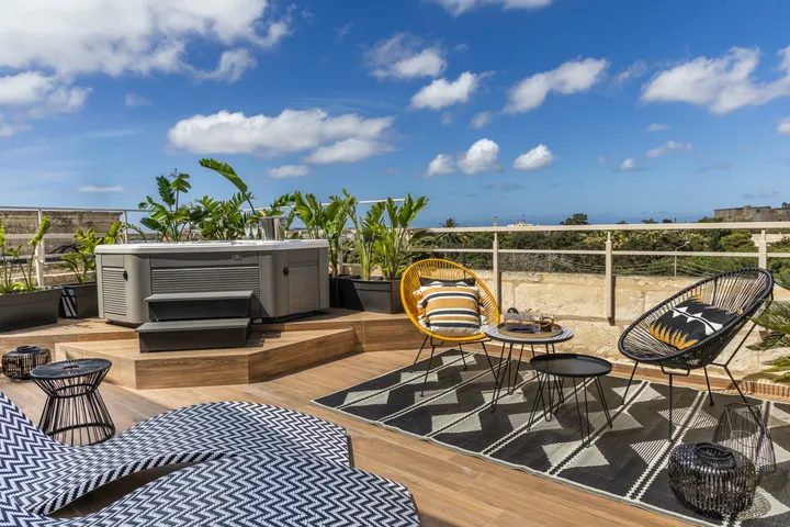 Roof terrace at Maison Medina with views over Mdina