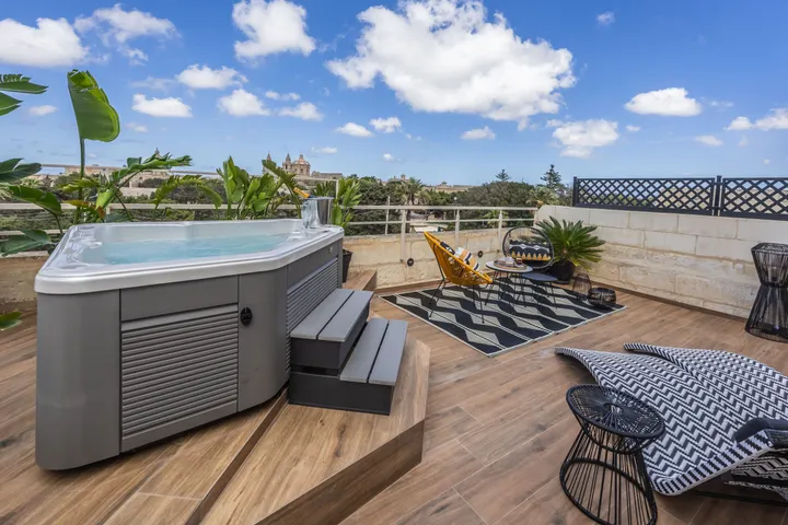 Roof terrace at Maison Medina with views over Mdina